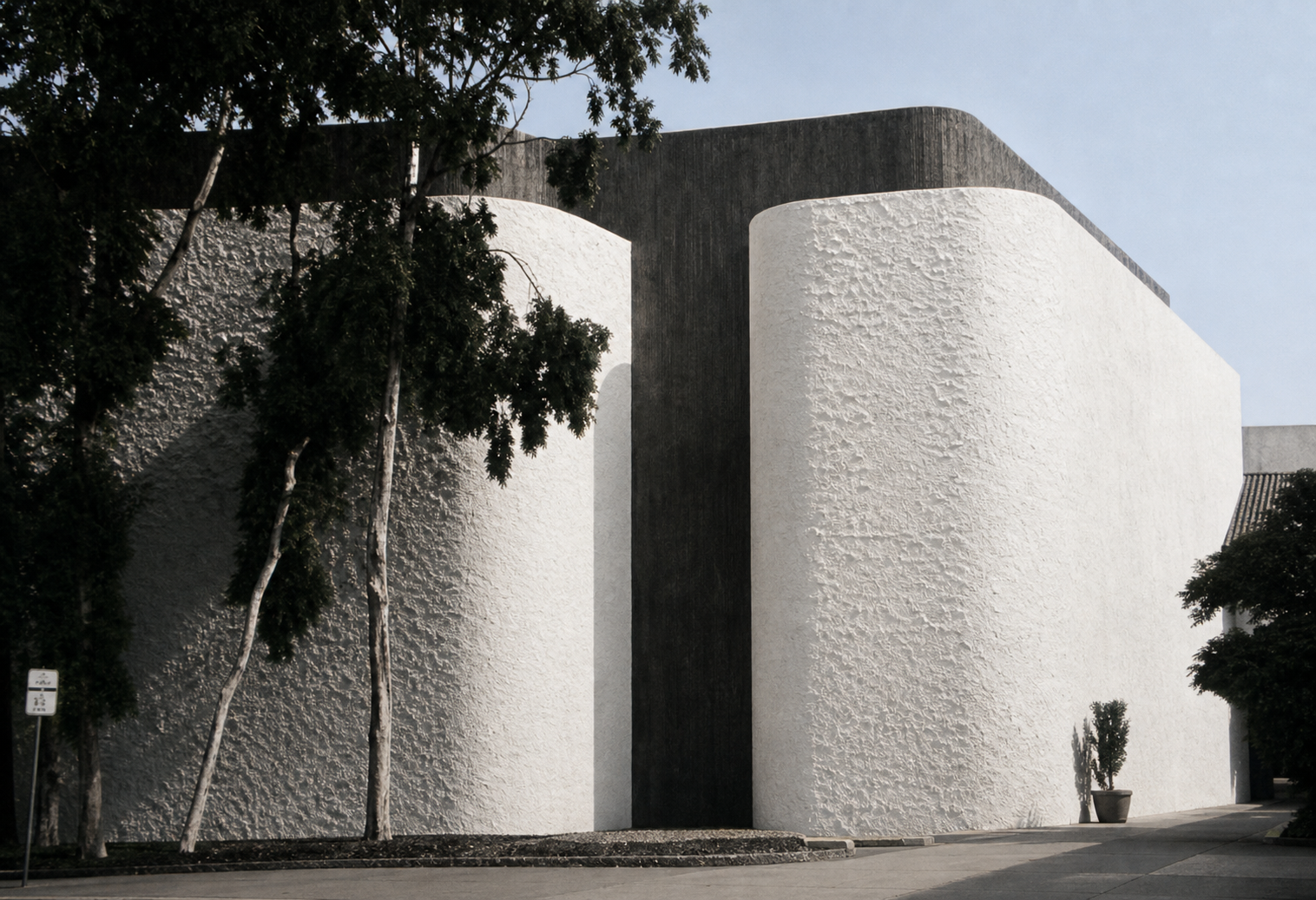 Simplified white stuccoed bank building, Southern California