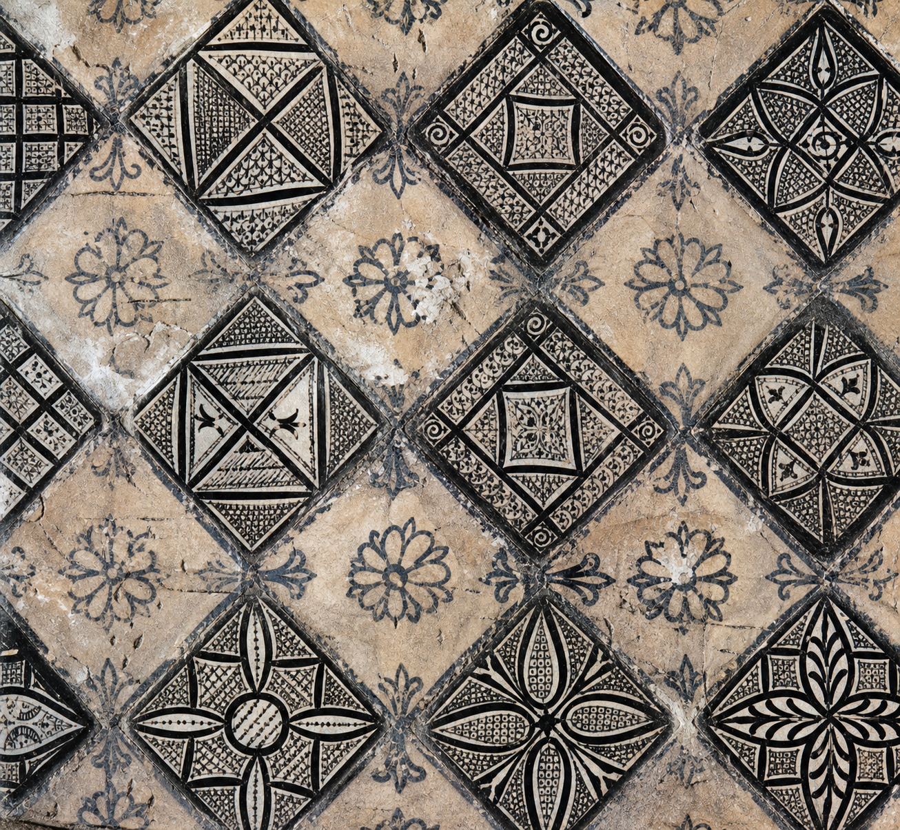 Hand-painted tiles from the mosque of Kairouan, Tunisia
