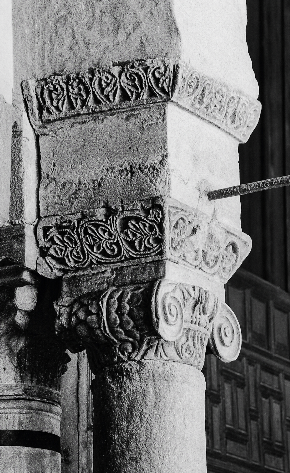 A Romanesque column capital bowl, startling in its roughness and simplicity, is the great Kizaemon tea-bowl, made in Korea, now treasured in Japan.