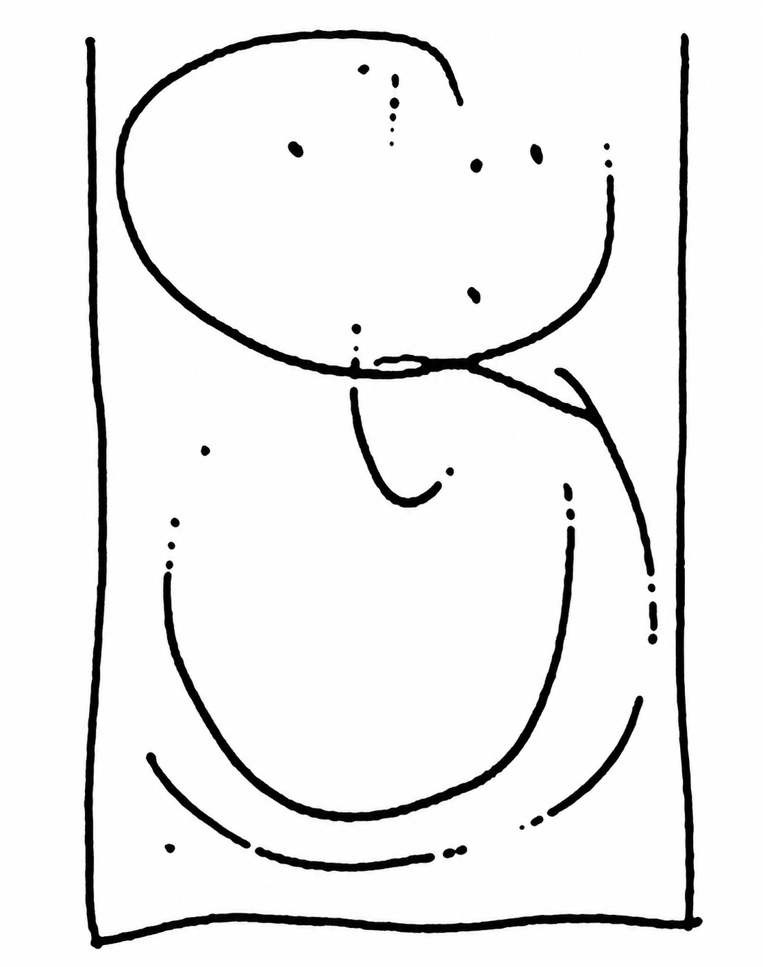 Two dots, Case 1: The addition of a second dot to the one-dot configuration immediately creates an entirely different wholeness, in which something like a head appears above and around the two dots.