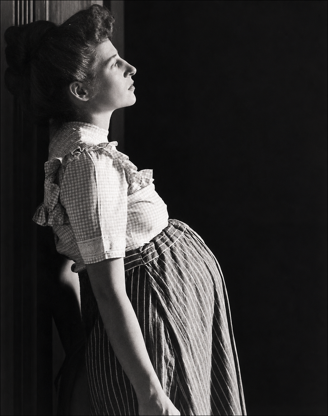 The growing embryo forms a center in the woman's belly.