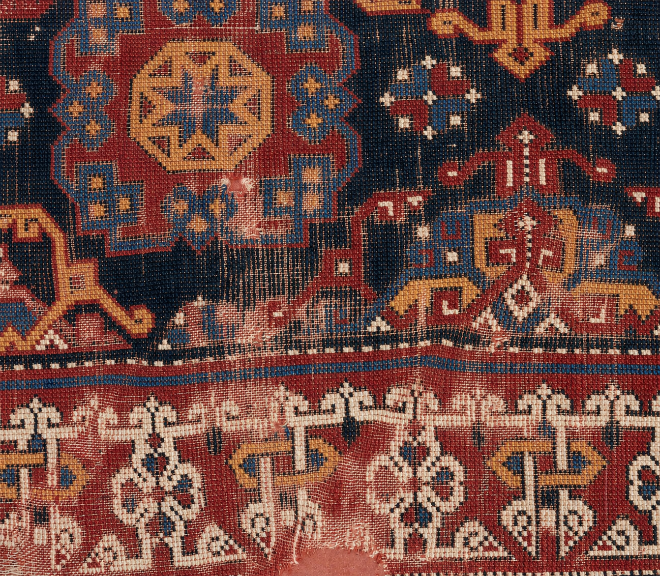15th-century Anatolian carpet with a complex and beautiful border: the so-called Ghirlandaio design