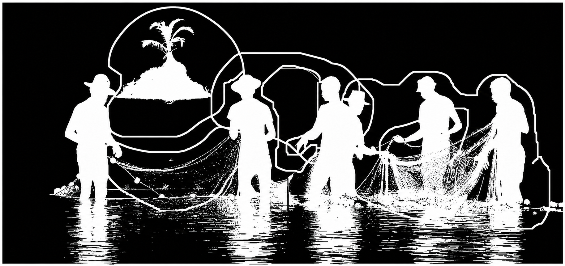 Half a dozen of the thousands of living centers that are present in this situation of the fishermen mending their net