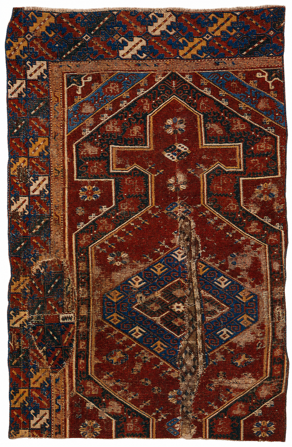 A primitive Anatolian carpet embodies the powerful center caused by a field effect that begins at the very edge of the carpet, and works its way inward, radiating centeredness throughout the structure.