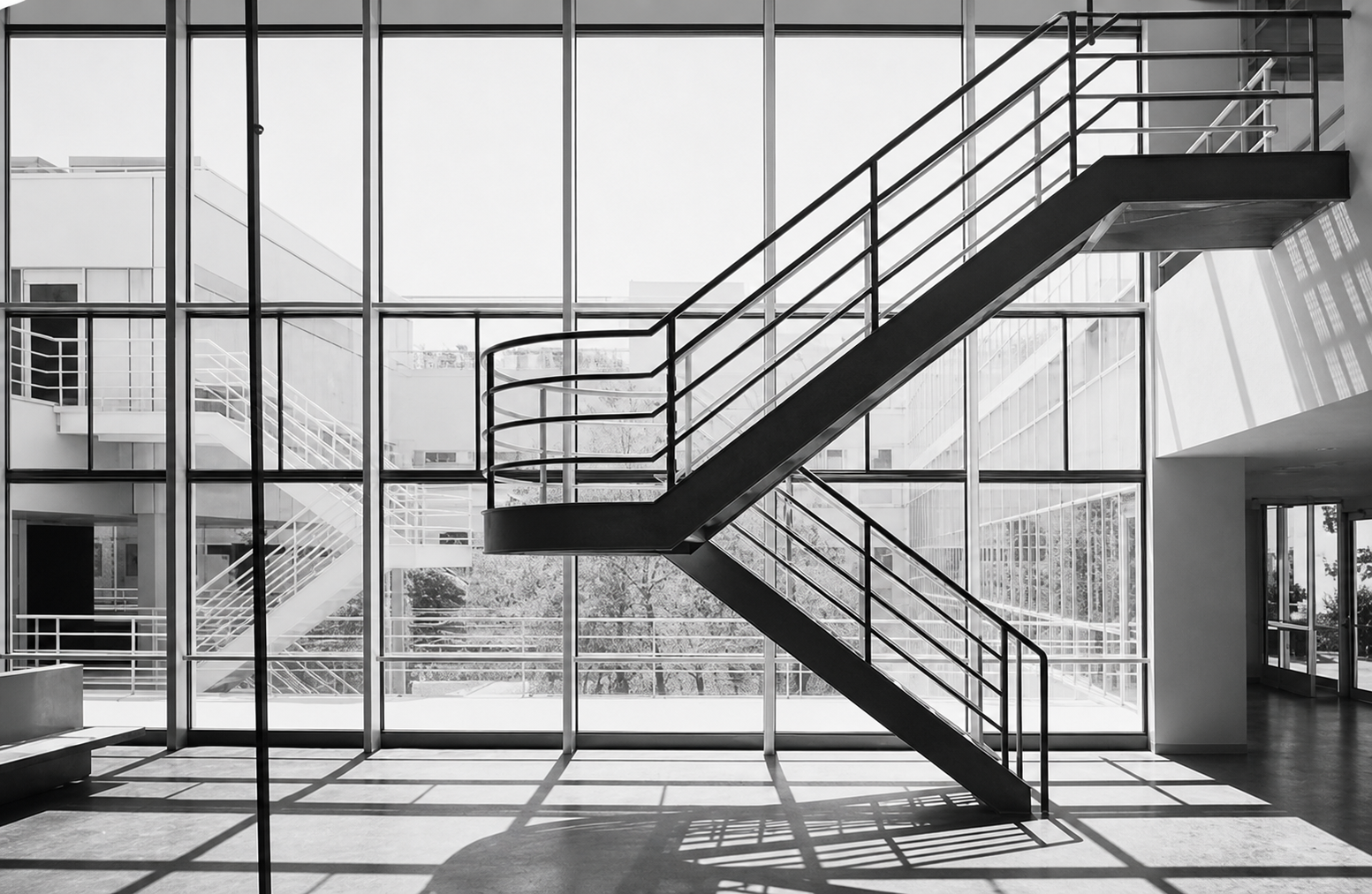 Stairway with glaring sky: this is glare, not contrast.