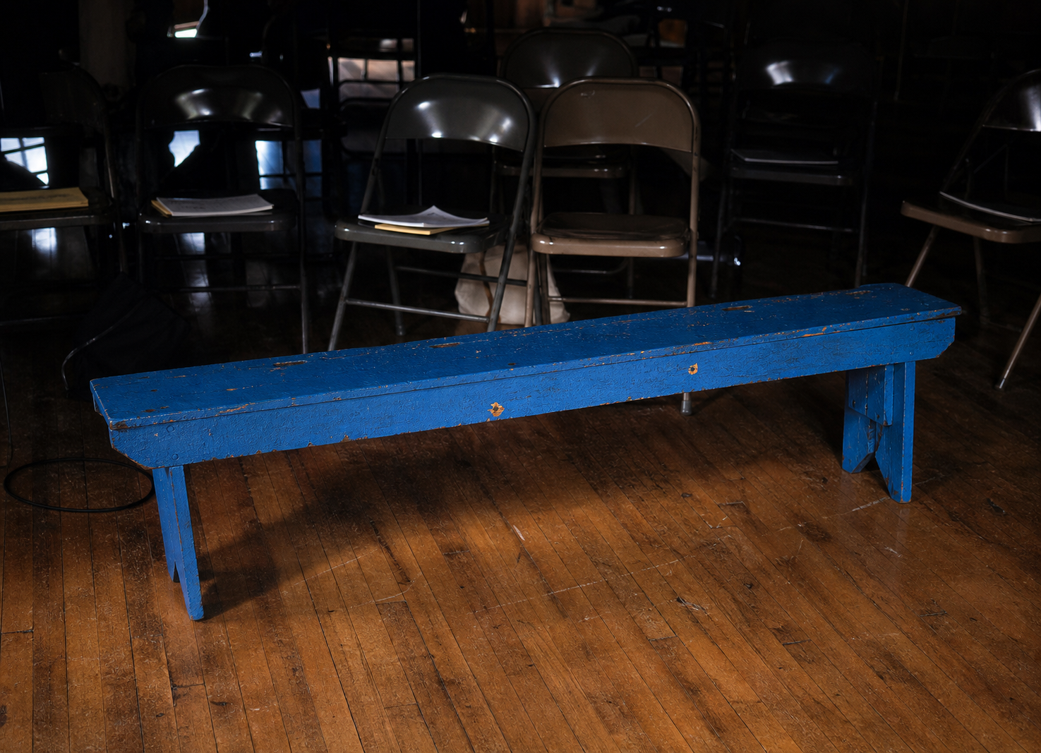 The painted blue bench from the New York conference