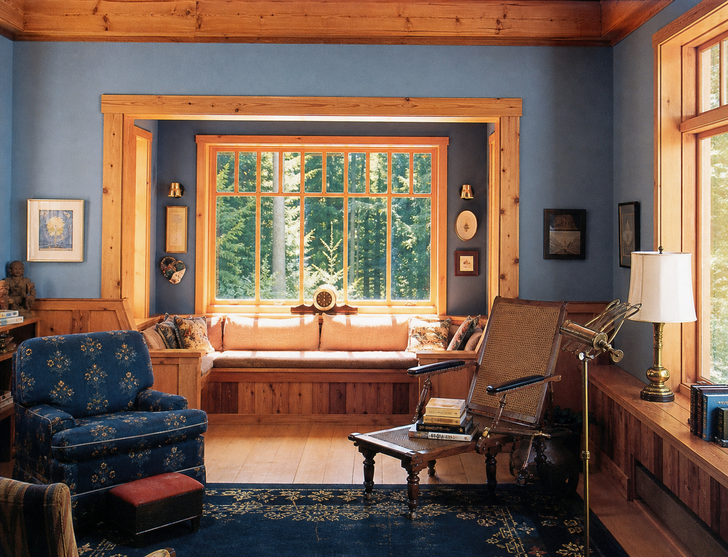 The living room of the Medlock-Graham house on Whidbey Island: silent, looking into the forest, at the end of a sequence of rooms.