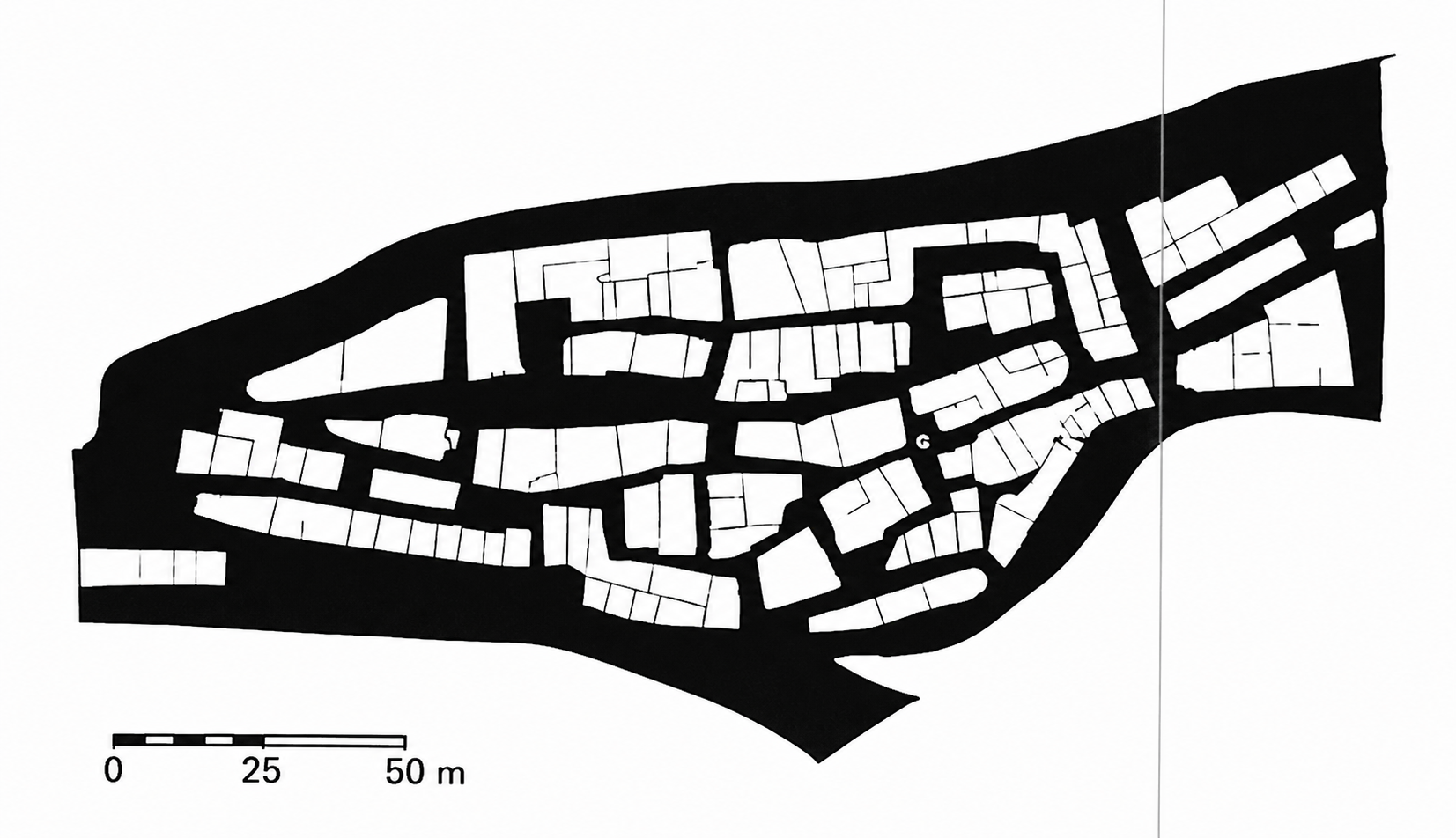 The French village of **G,"' from Hillier and Hanson. Here the system of paths and public space is shown in black.