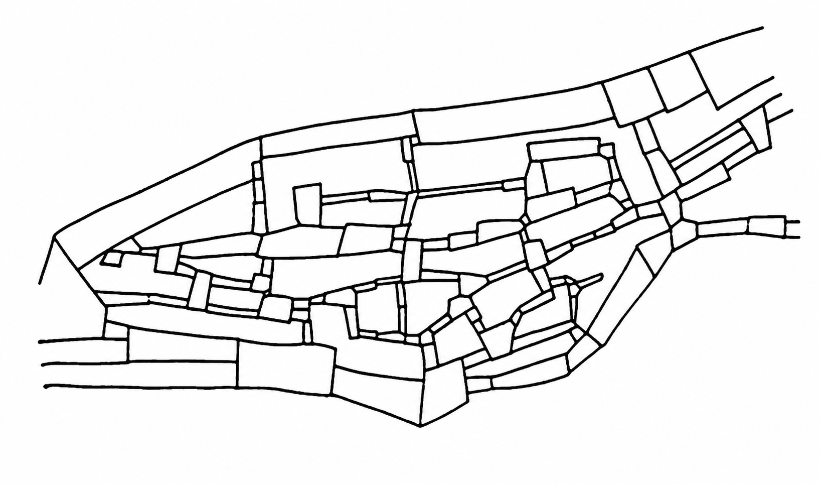 Here the system of paths and public space is shown, subdivided into its component positive spaces, or convex spaces.